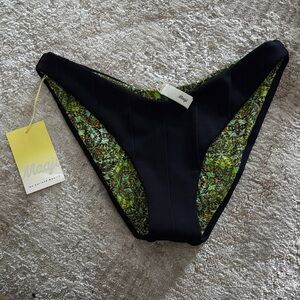 NWT Maaji Black Bikini Bottom with Reversible Green Pattern